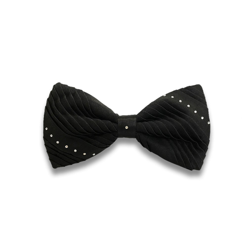 Pleated Silk Bow tie with White Swarovski Crystals