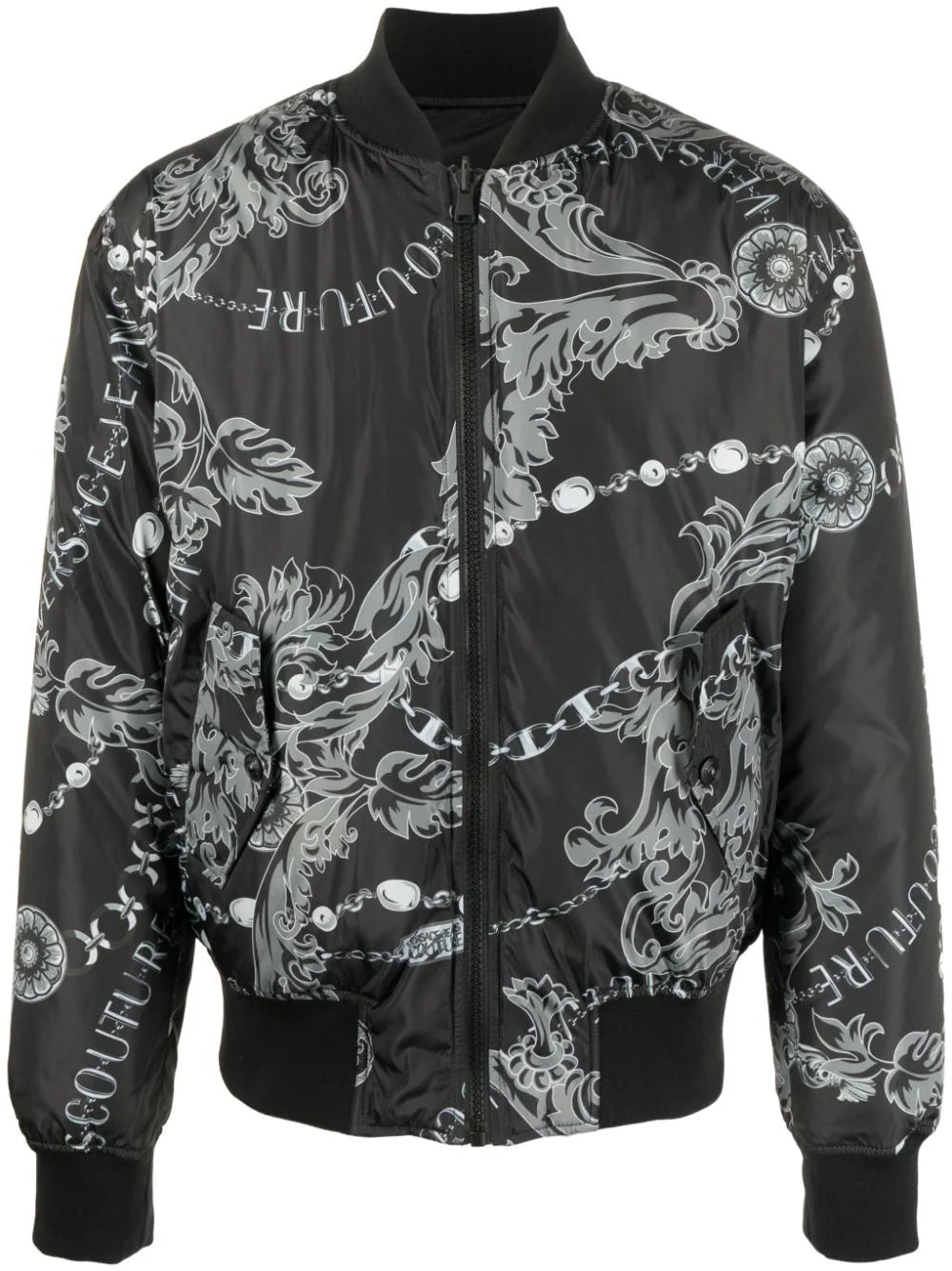 Reversible baroque print bomber jacket