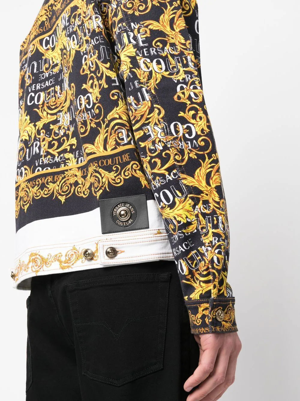 logo-couture print denim jacket