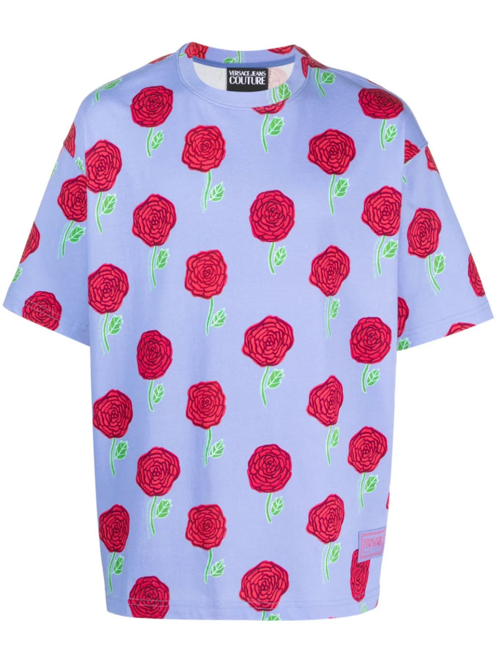 floral-print short-sleeved cotton T-shirt