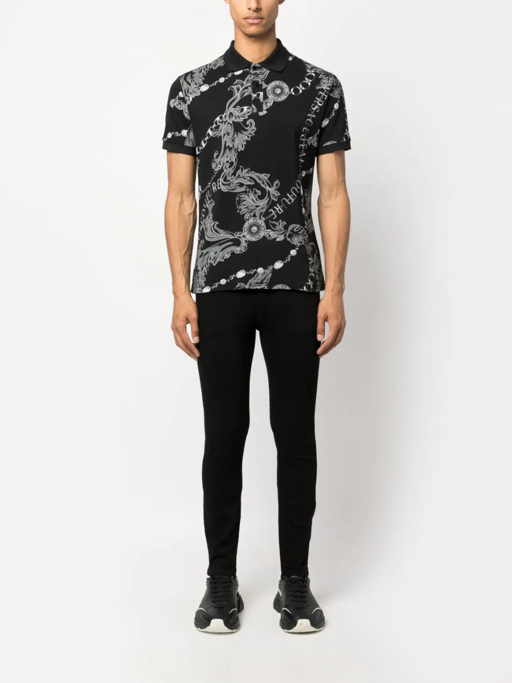 baroque-pattern print polo shirt