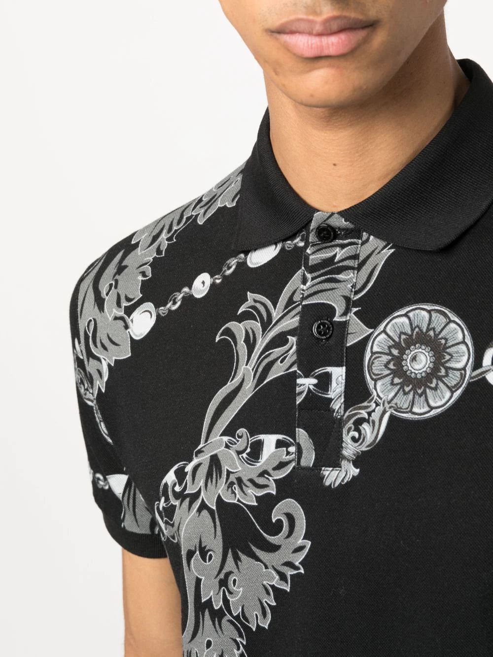 baroque-pattern print polo shirt