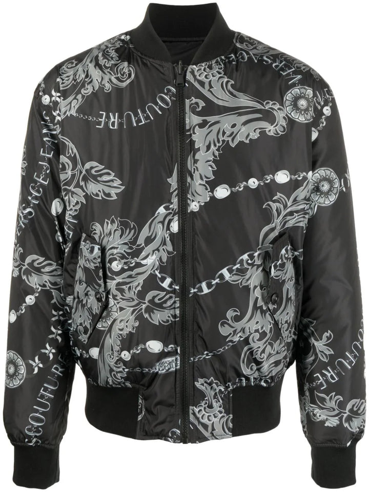 Reversible baroque-print bomber jacket