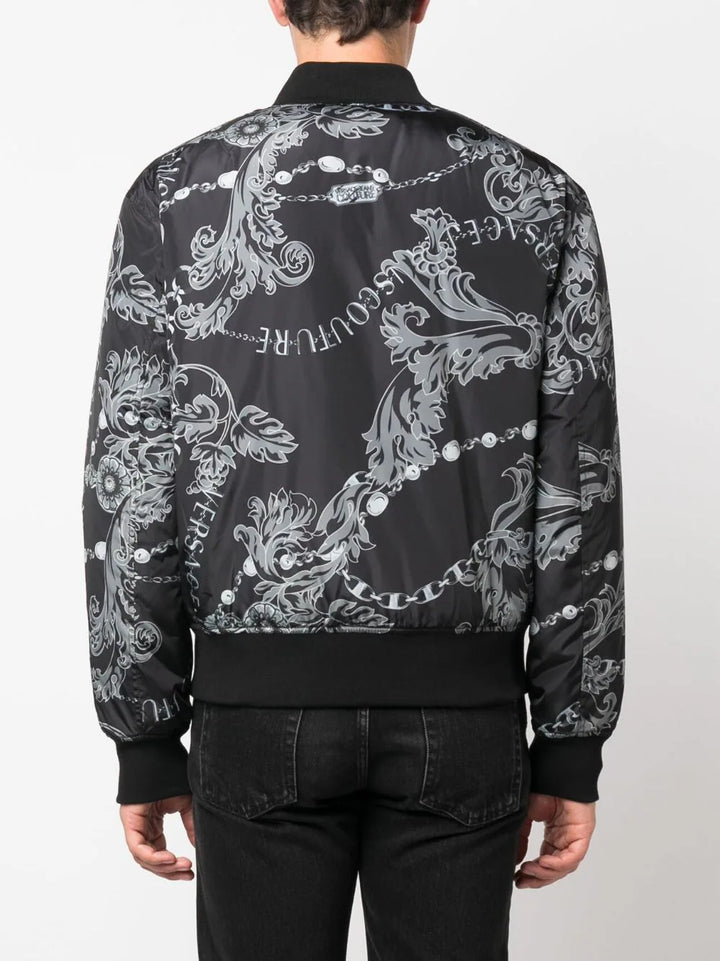 Reversible baroque-print bomber jacket