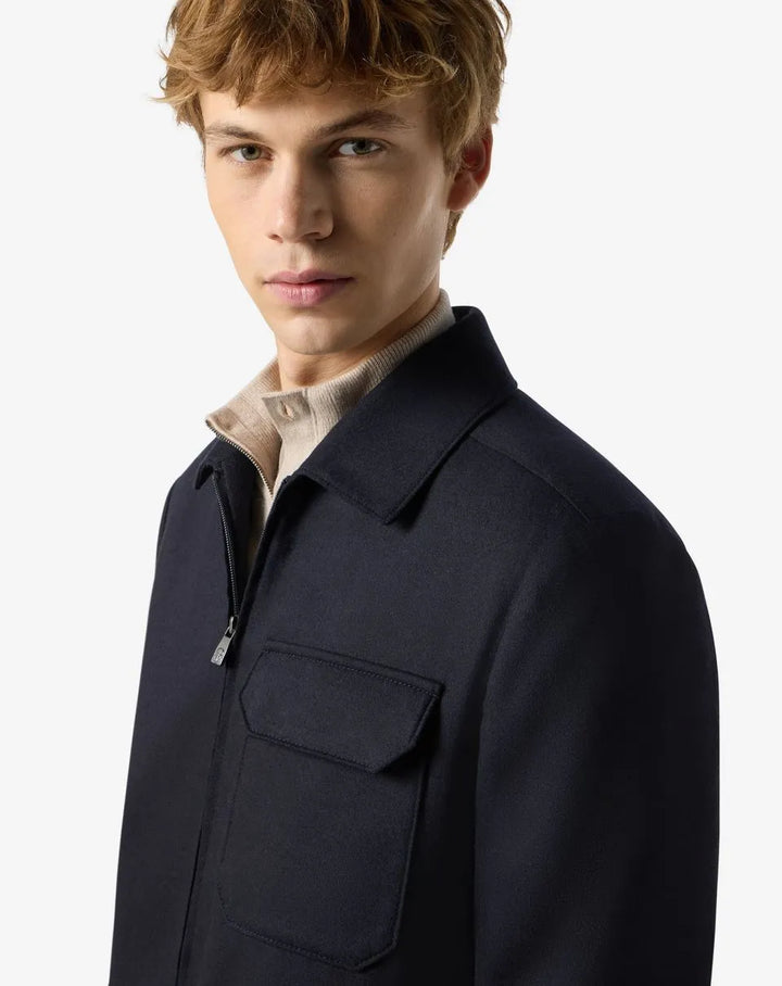 Blue wool and stretch cashmere jacket