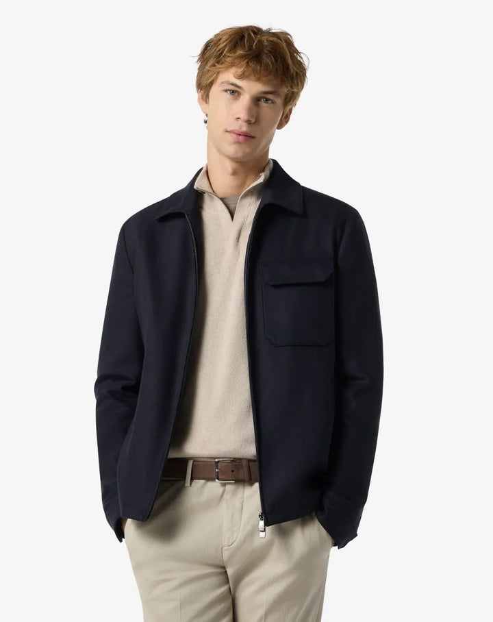 Blue wool and stretch cashmere jacket