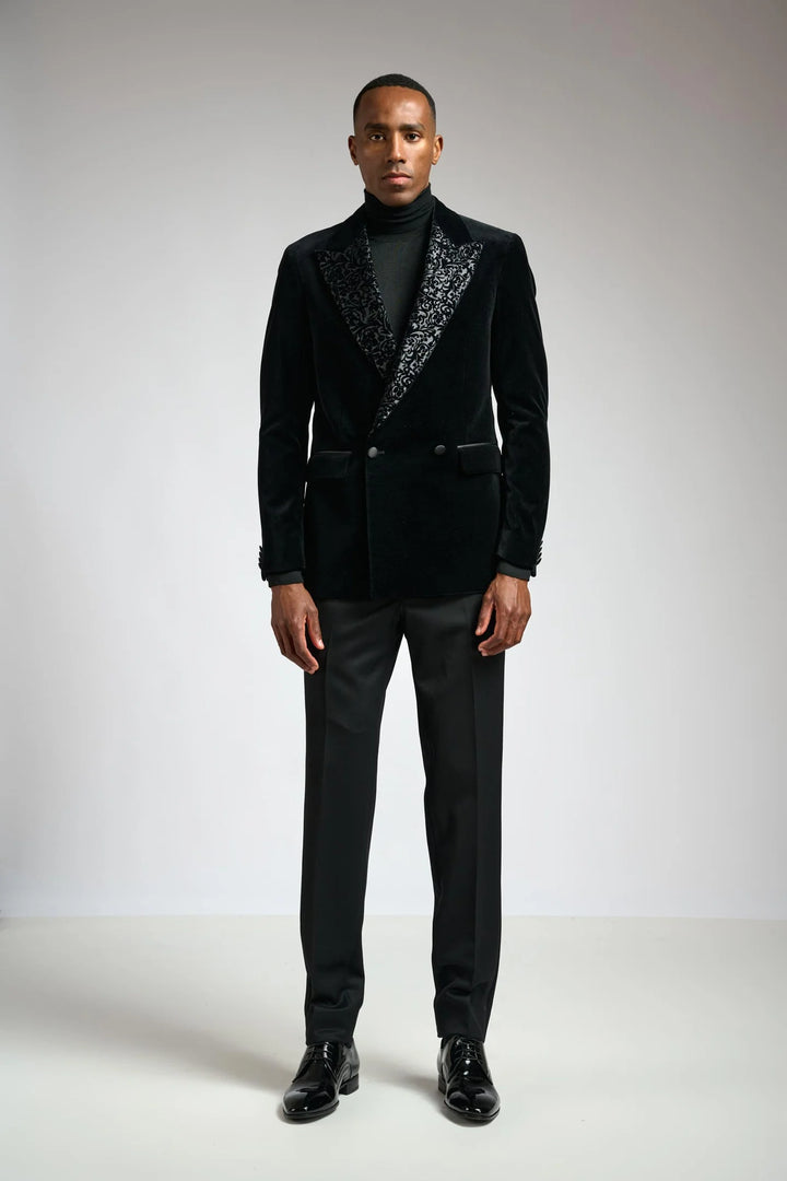 VELVET BLACK TUXEDO JACKET WITH DETAILED LAPELS
