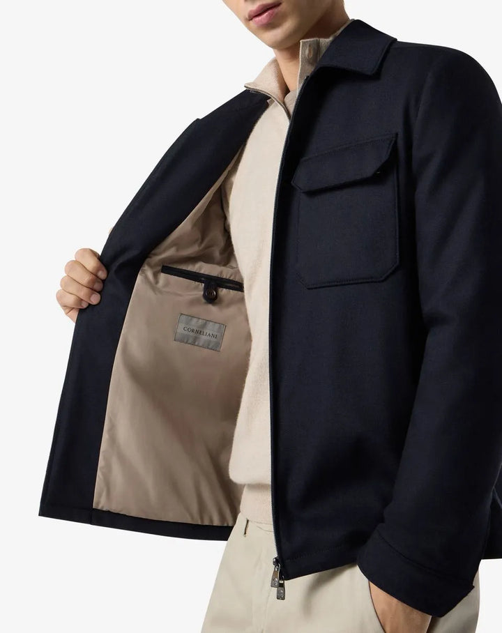 Blue wool and stretch cashmere jacket