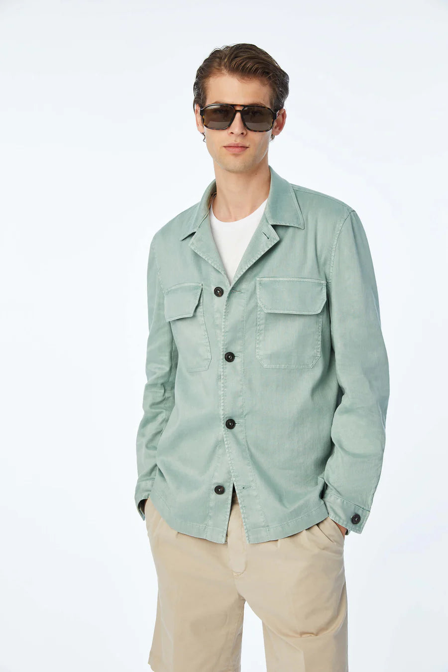 Garment-dyed Overshirt in Green