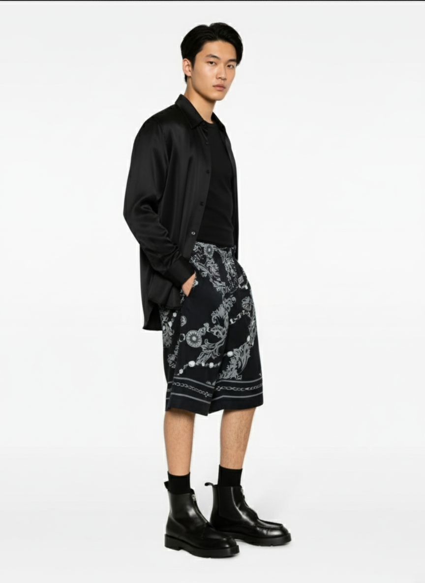 Barocco-print drop-crotch shorts