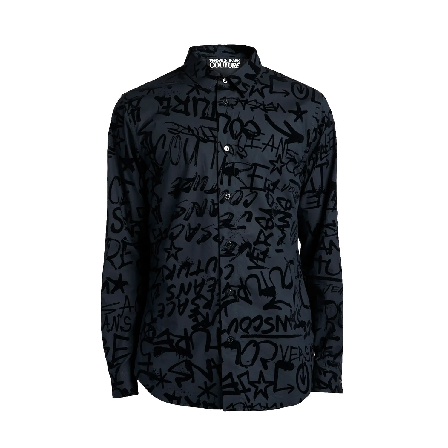 Flocked Graffiti Logo Button-Down Shirt