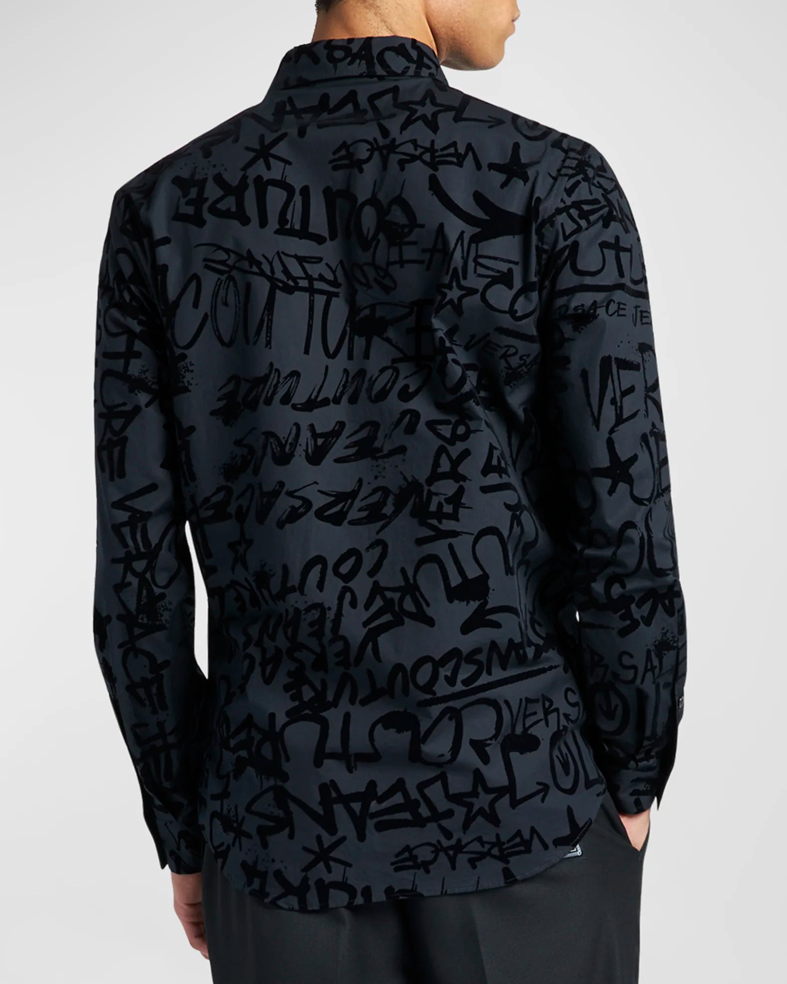 Flocked Graffiti Logo Button-Down Shirt