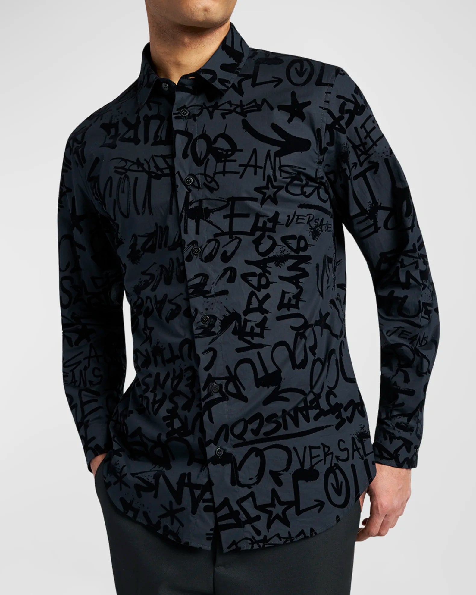 Flocked Graffiti Logo Button-Down Shirt