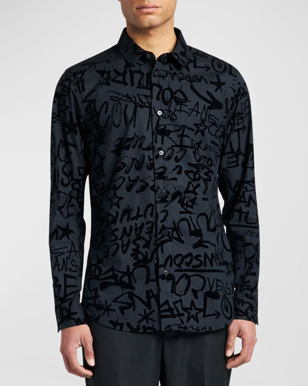 Flocked Graffiti Logo Button-Down Shirt