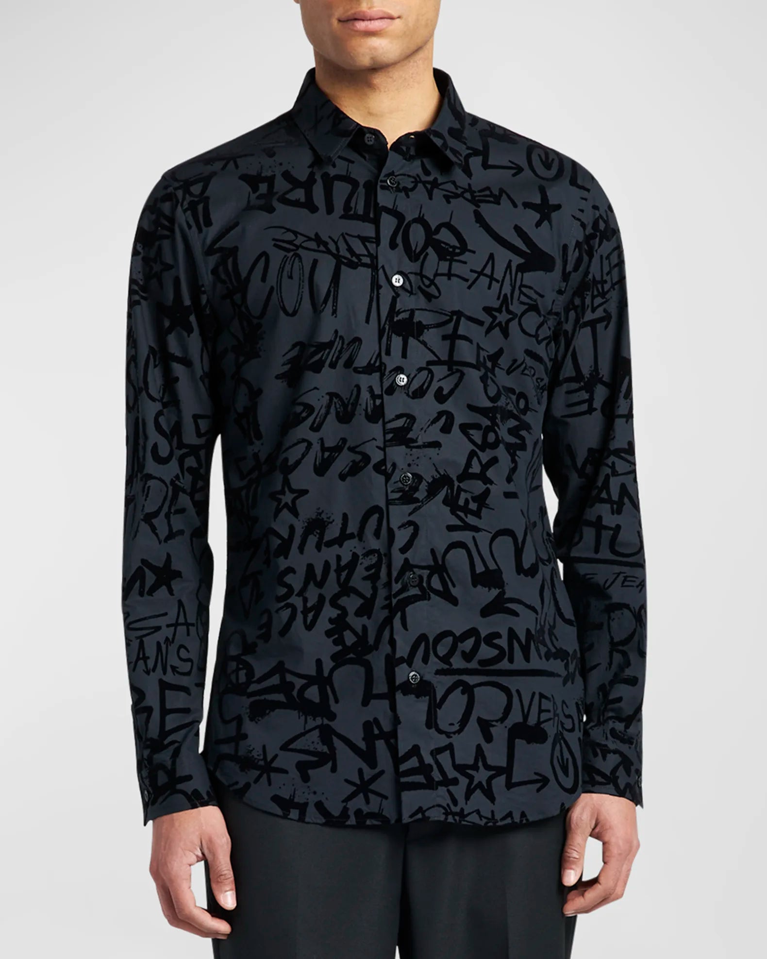 Flocked Graffiti Logo Button-Down Shirt
