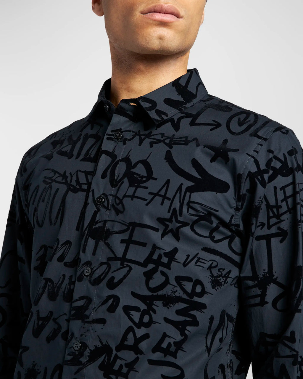 Flocked Graffiti Logo Button-Down Shirt